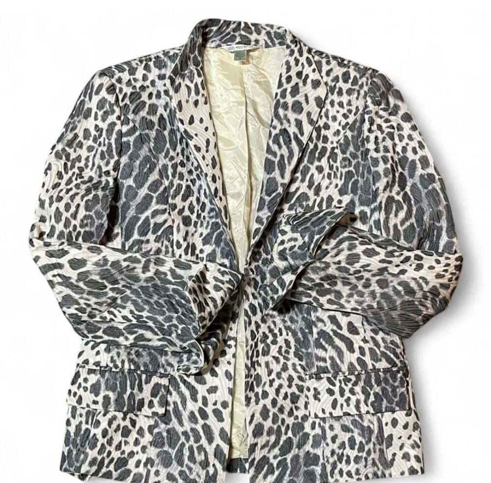 Austin Reed London-New York Gray and White Leopard Animal Print Cotton Blend Bla